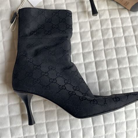 black bamboo gucci ankle boots|Gucci monogram thigh high boots.